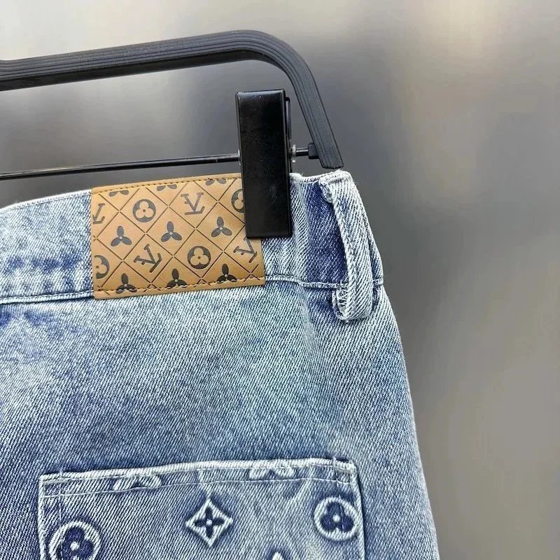 LV Monogram Denim Shorts & Black T-Shirt Set