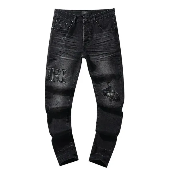 Amiri Distressed Slim Fit Black and Gray Denim Jeans - 38