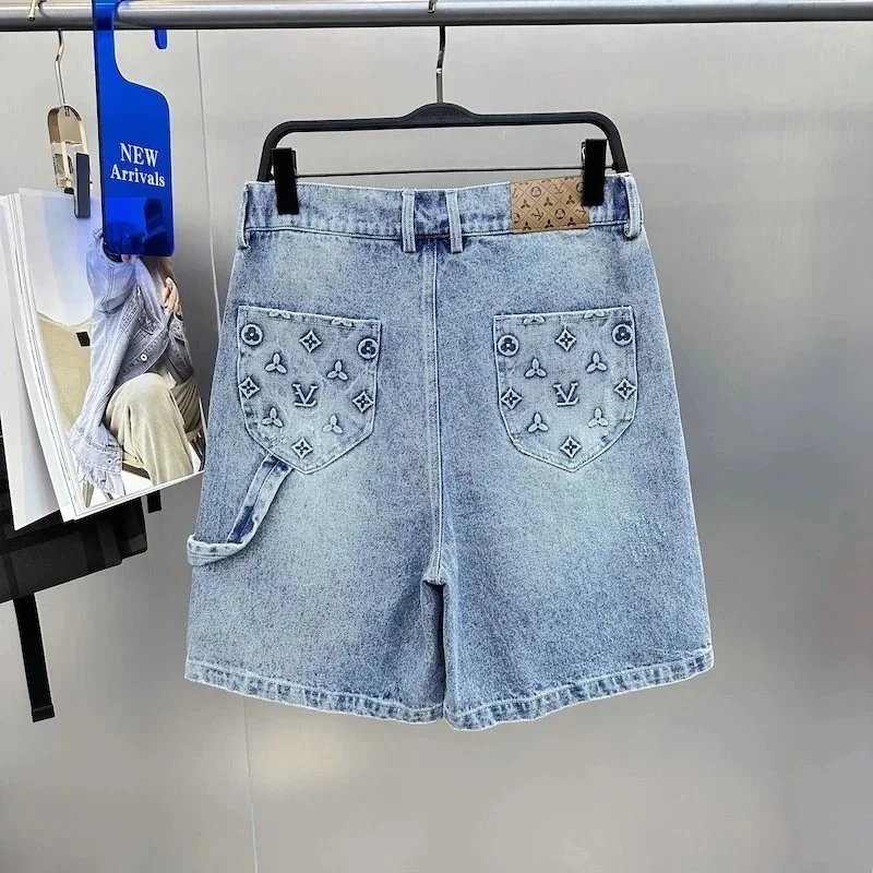 LV Monogram Denim Shorts & Black T-Shirt Set