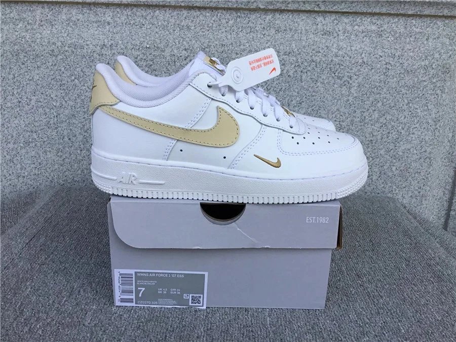 Nike Air Force 1 '07 Low White and Gold Sneakers - 1