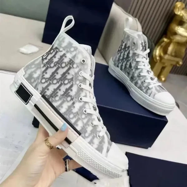 Dior B23 High-Top Sneakers White Gray Oblique Print Sneakers - 1