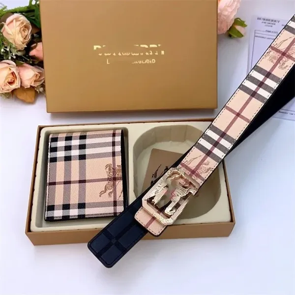 Burberry Haymarket Check Belt and Wallet Set Beige Multicolor Accessories - 1
