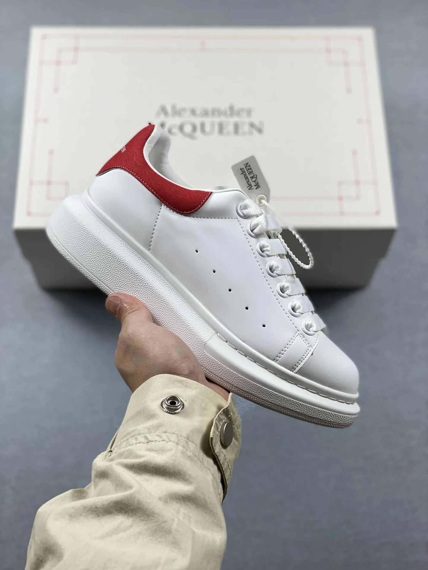 Alexander McQueen Oversized Sneaker White with Lime Green Heel Tab Sneakers - 6