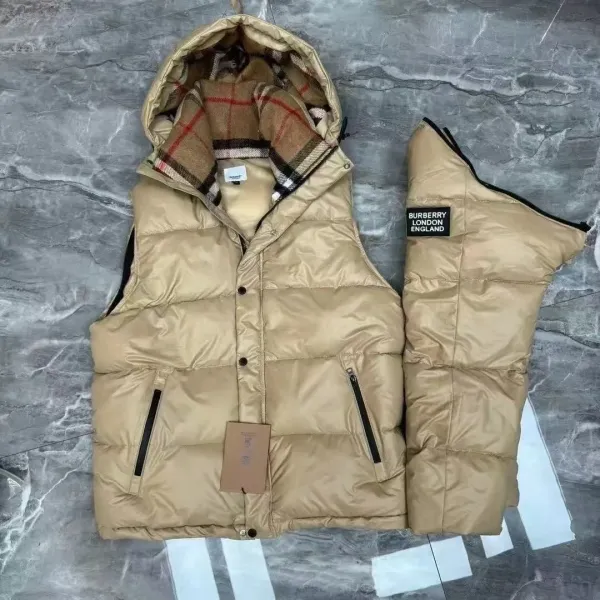 Burberry Hooded Down Vest Beige with Classic Check Lining - 1