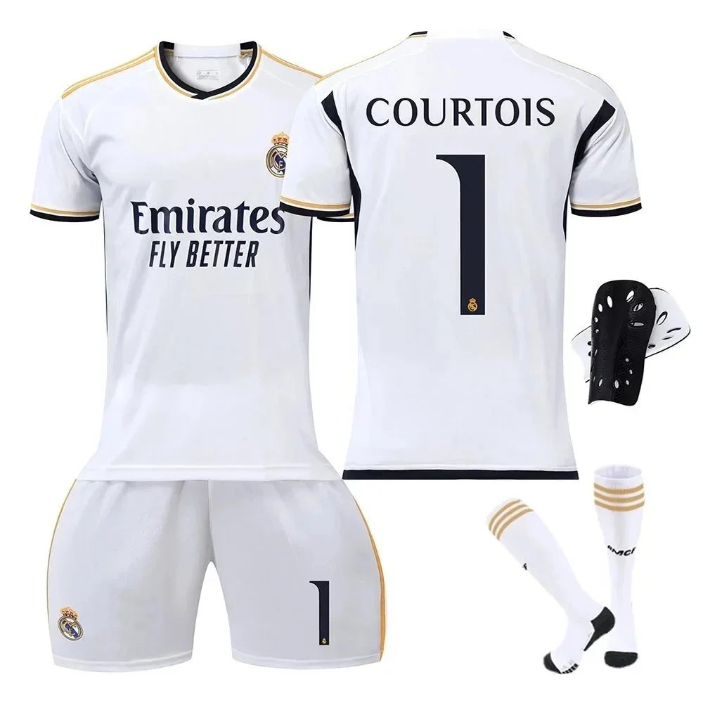 Real Madrid 2023-24 Home Kit Courtois #1 White Jersey Set - 1