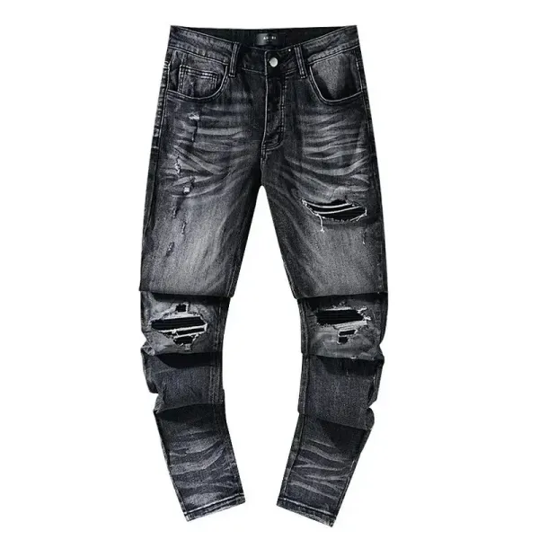 Amiri Distressed Slim Fit Black and Gray Denim Jeans - 2