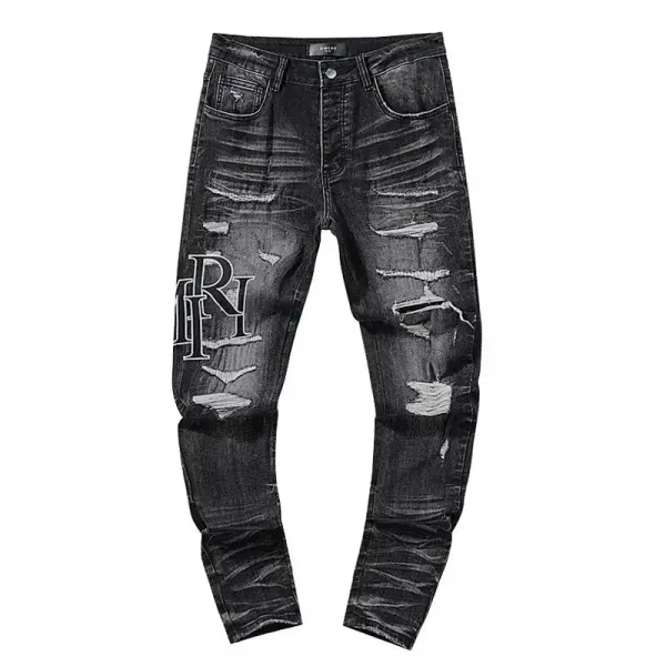 Amiri Distressed Slim Fit Black and Gray Denim Jeans - 39