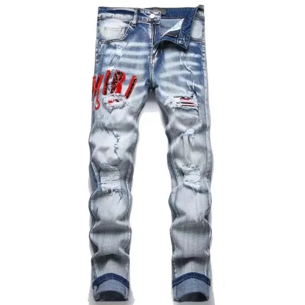 Amiri Distressed Slim Fit Black and Gray Denim Jeans - 51