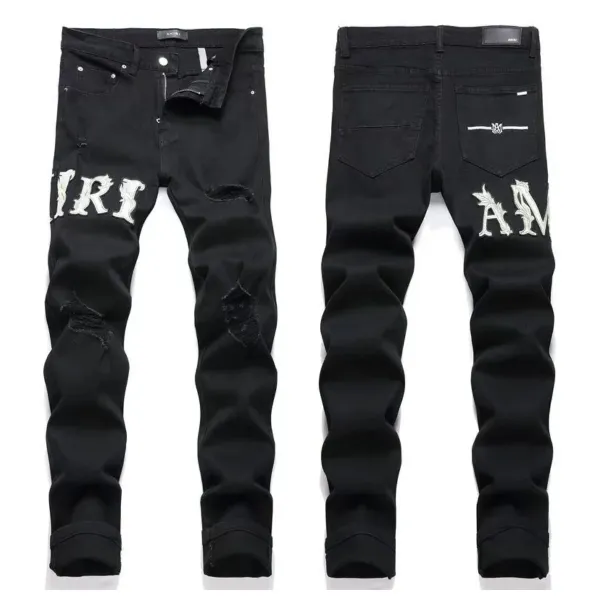 Amiri Distressed Slim Fit Black and Gray Denim Jeans - 5