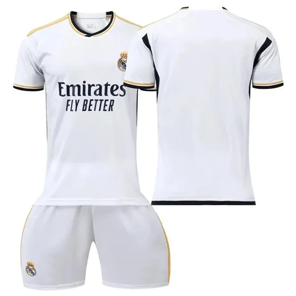Real Madrid Home Kit White Gold Jersey and Shorts Set - 1