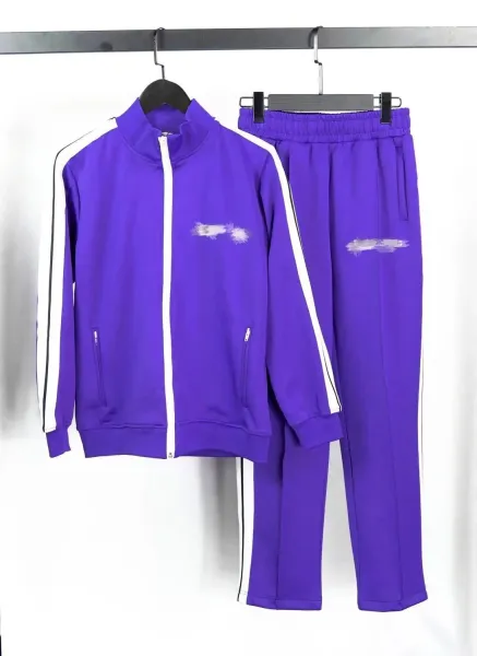 Purple Track Suit with White Stripes and Abstract Graphic - 1