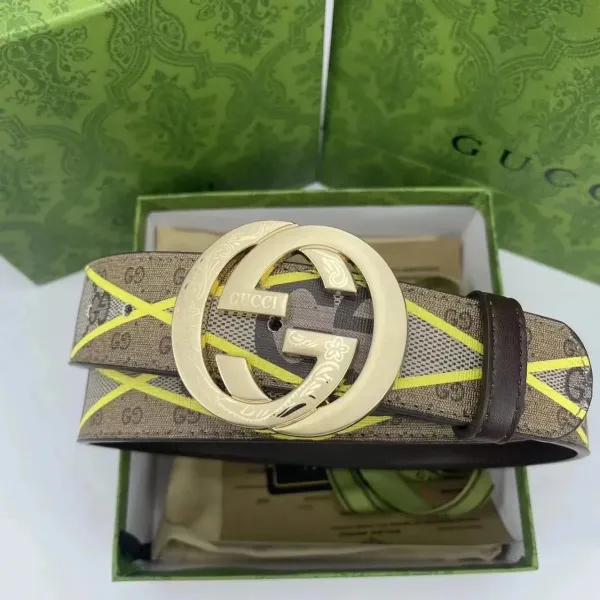 Gucci GG Marmont Belt Beige Yellow Canvas Belt - 1