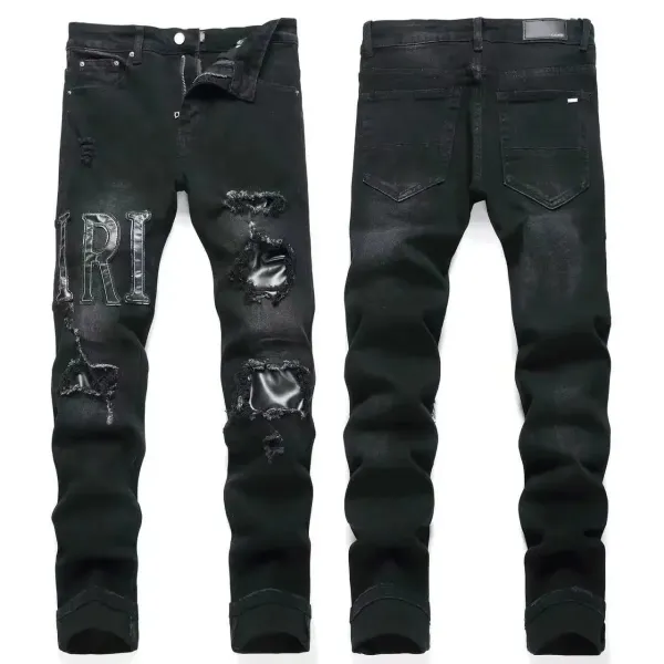 Amiri Distressed Slim Fit Black and Gray Denim Jeans - 4