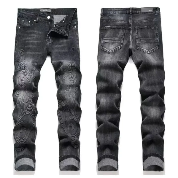 Amiri Distressed Slim Fit Black and Gray Denim Jeans - 12