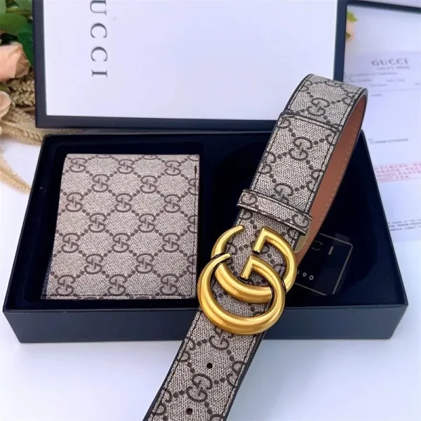 Gucci GG Marmont Canvas Belt and Card Holder Set Beige Multicolor Accessories - 1