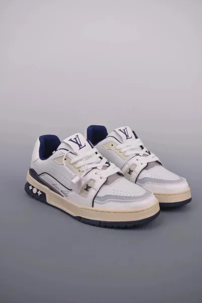 Louis Vuitton Trainer White Navy Beige Sneakers - 1