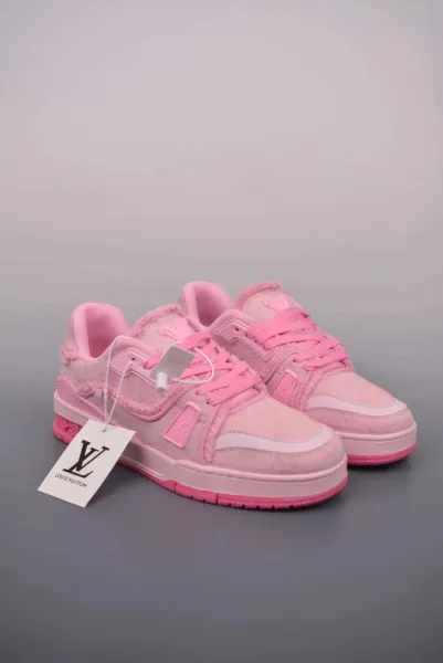 Louis Vuitton Trainer Pink Monogram Denim Sneakers - 1