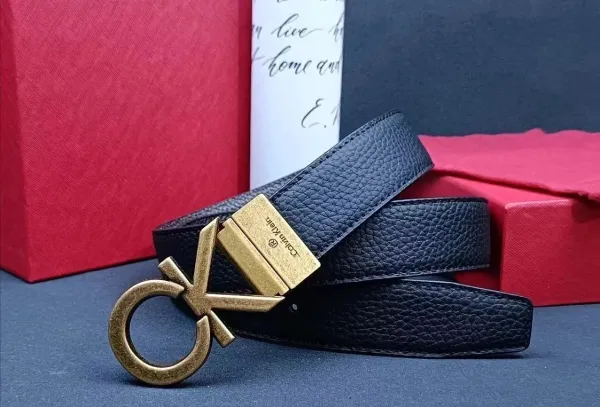Calvin Klein CK Logo Buckle Leather Belt Black - 9