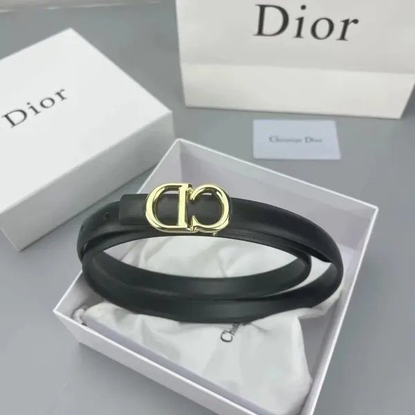 Dior CD Belt Black Leather with Gold-Tone Buckle - 1