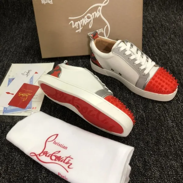 Christian Louboutin Louis Junior Spikes White Silver Red Sneakers - 1
