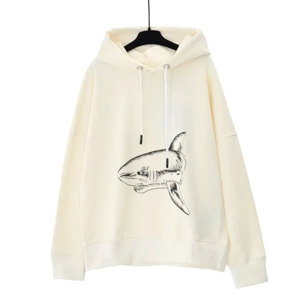 Design Shark Print Oversized Hoodie Beige - 1