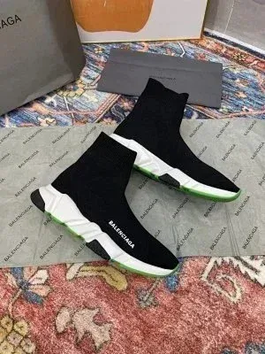 Balenciaga Speed Trainer Black White Green Sneakers - 1
