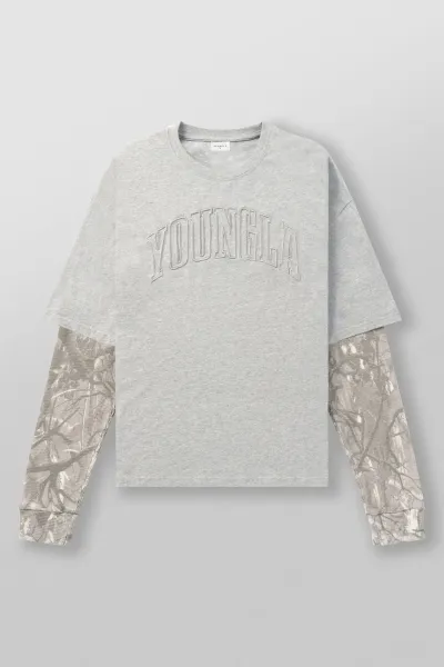 Design YOUNGLA Arch Logo Layered Long Sleeve T-Shirt Black T-Shirts - 19