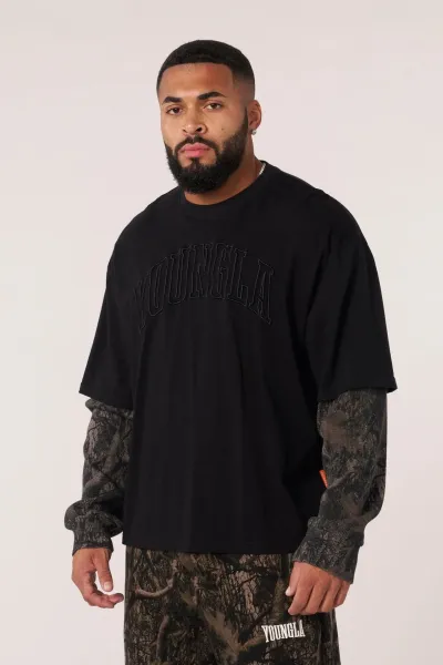 Design YOUNGLA Arch Logo Layered Long Sleeve T-Shirt Black T-Shirts - 10
