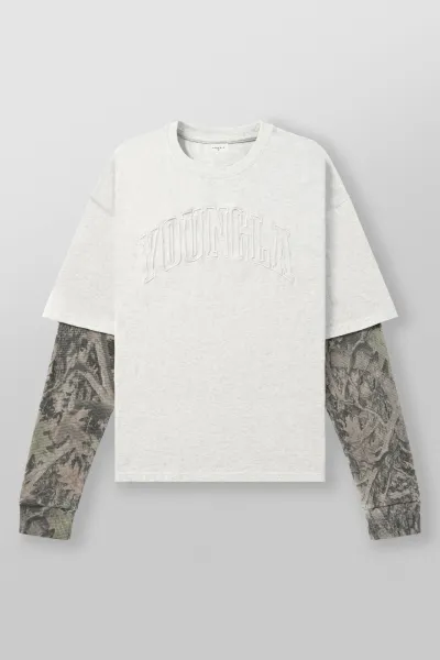 Design YOUNGLA Arch Logo Layered Long Sleeve T-Shirt Black T-Shirts - 20