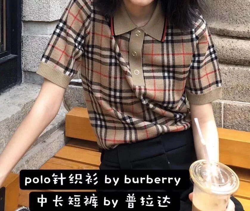 buberry格纹polo针织衫 burberry短袖羊毛衫 面料美利奴羊毛