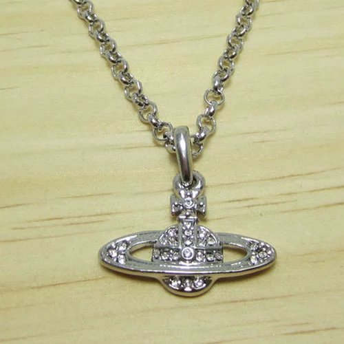 Diamond Saturn Necklace B8008- Full Silver White
