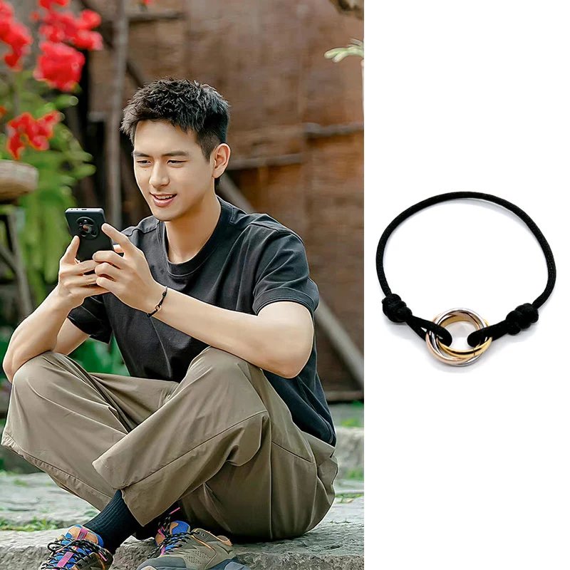 Wind Go Versatile Ring Trendy Cool Temperament Circle Ring Same Style Fashionable Local Third Ring Soft Rope with Surrounding Bracelet Li Xian