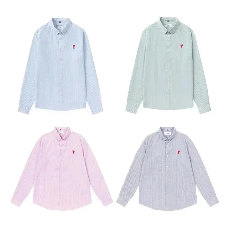 Comme des Garçons Play Heart Logo Light Blue Oxford Shirt - 10