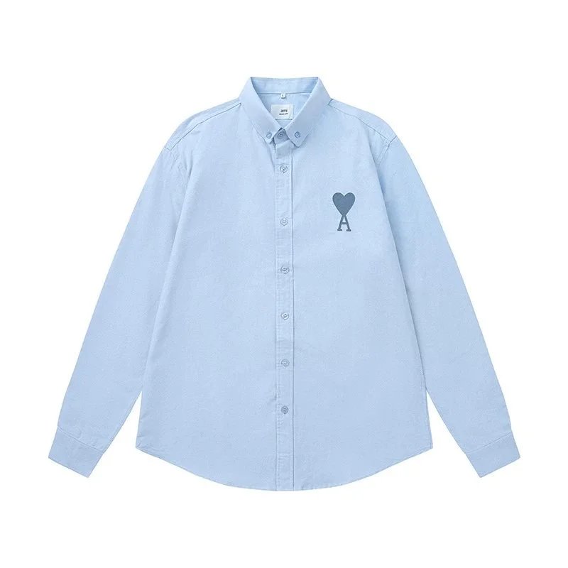 Comme des Garçons Play Heart Logo Light Blue Oxford Shirt - 12