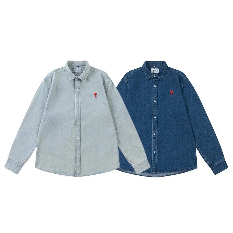 Comme des Garçons Play Heart Logo Light Blue Oxford Shirt - 14