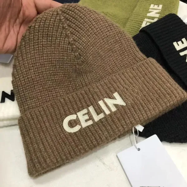Celine Logo-Embroidered Beanie in Brown - 1