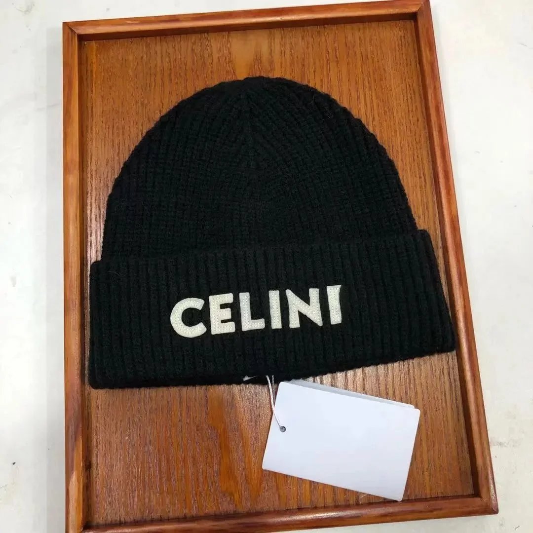 Celine Logo Knit Beanie Black - 1