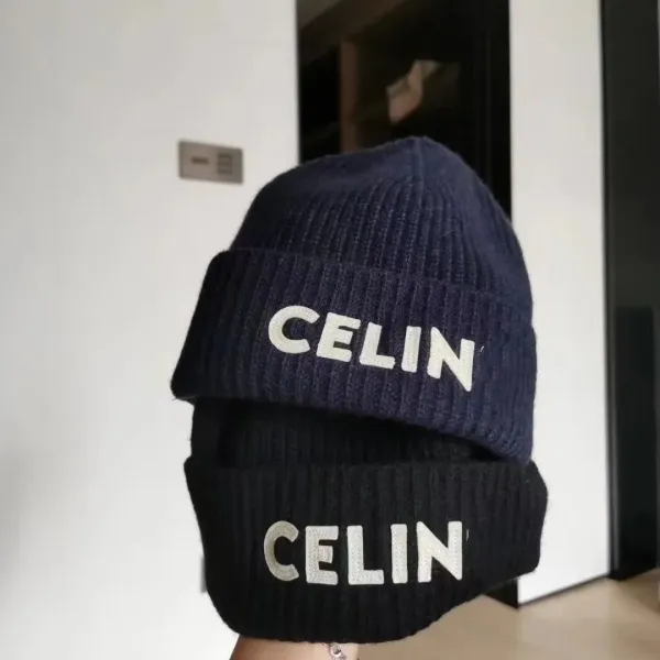 Celine Logo Embroidered Ribbed Beanie White - 5