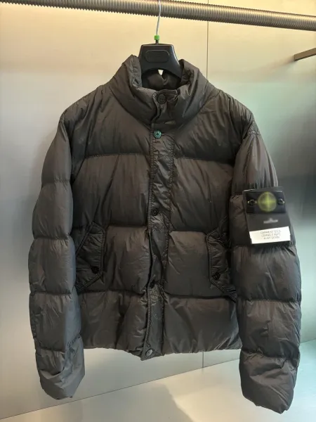 Stone Island Crinkle Down Jacket Dark Gray Outerwear - 1