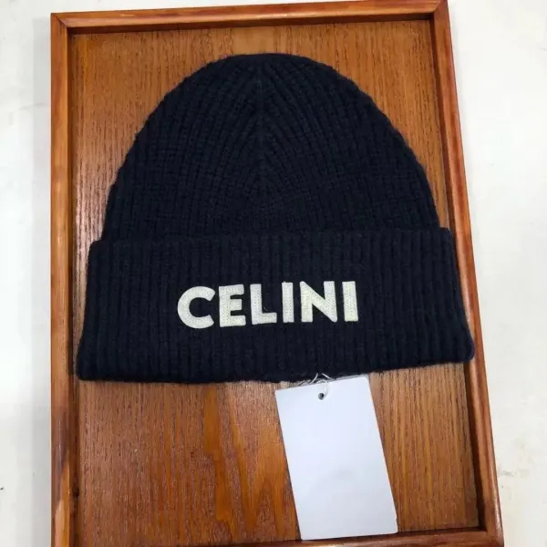 Celine Logo Embroidered Ribbed Beanie White - 6