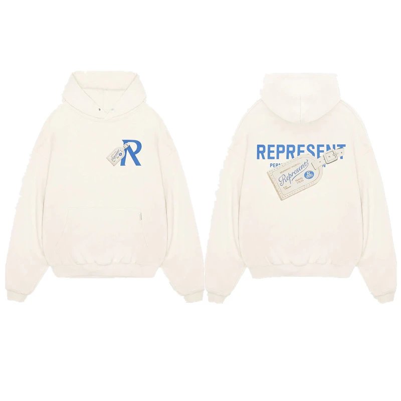 Represent R Logo Oversized Hoodie Beige - 1