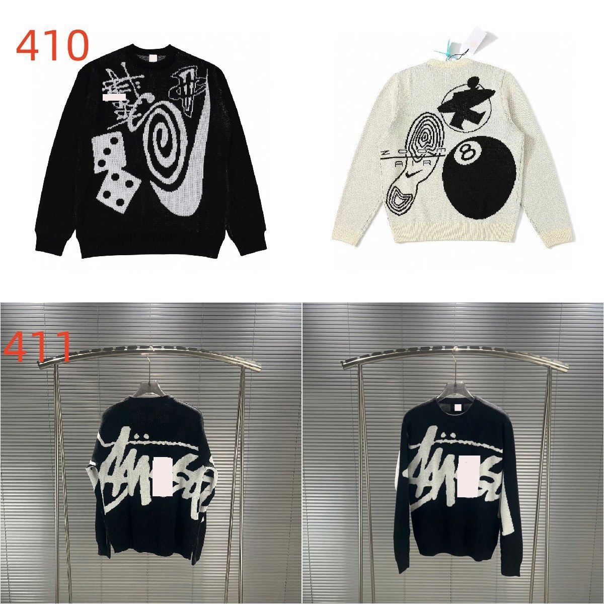 23S Stu STU new knitted sweater with curved letter print for both men and women, versatile for couples, pure cotton long sleeved shirt