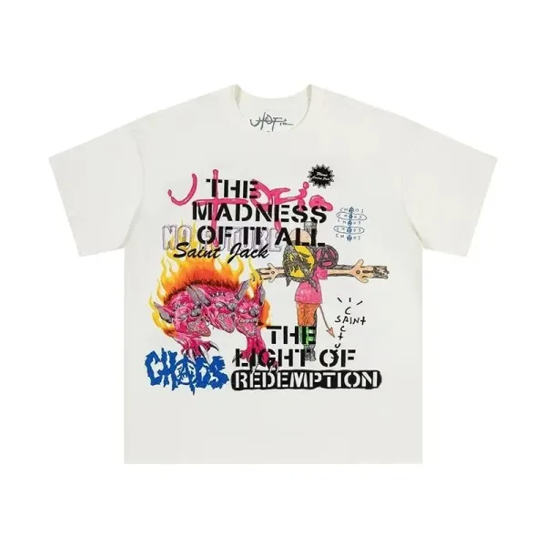 Saint Laurent x Hedi Slimane 'The Madness of It All' Graphic Print White T-Shirt - 1