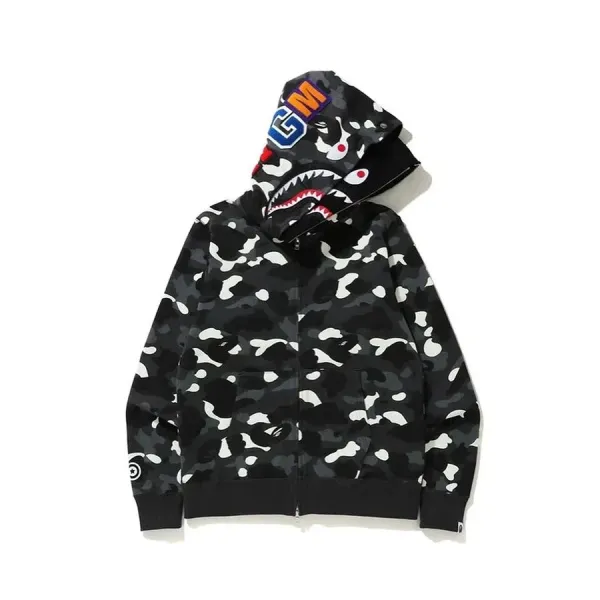 A Bathing Ape Shark Hoodie Black Camo Hoodie - 6
