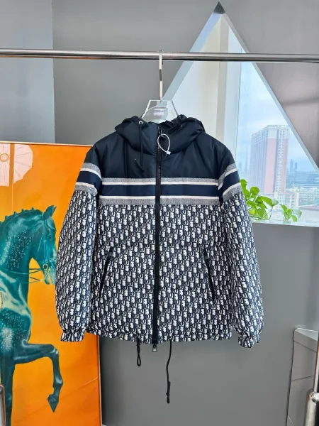 Dior Oblique Monogram Hooded Windbreaker Navy and White - 1