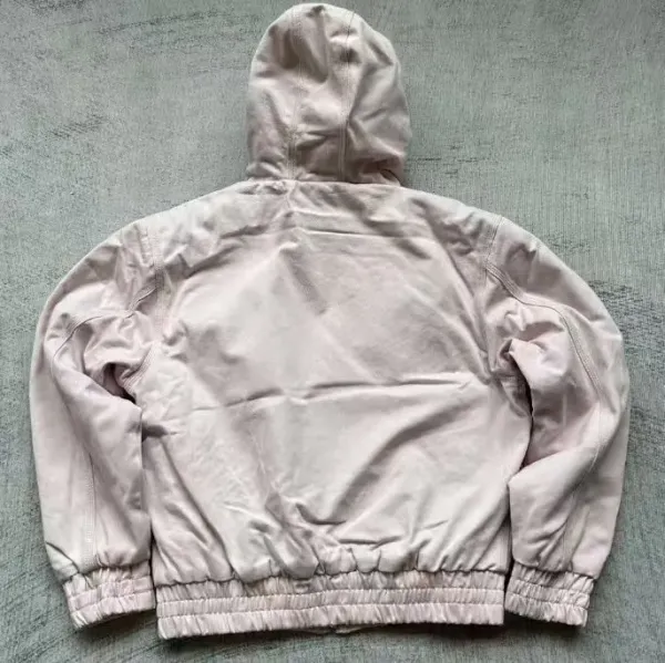 Cherry Blossom Embroidered Hooded Bomber Jacket Beige - 6