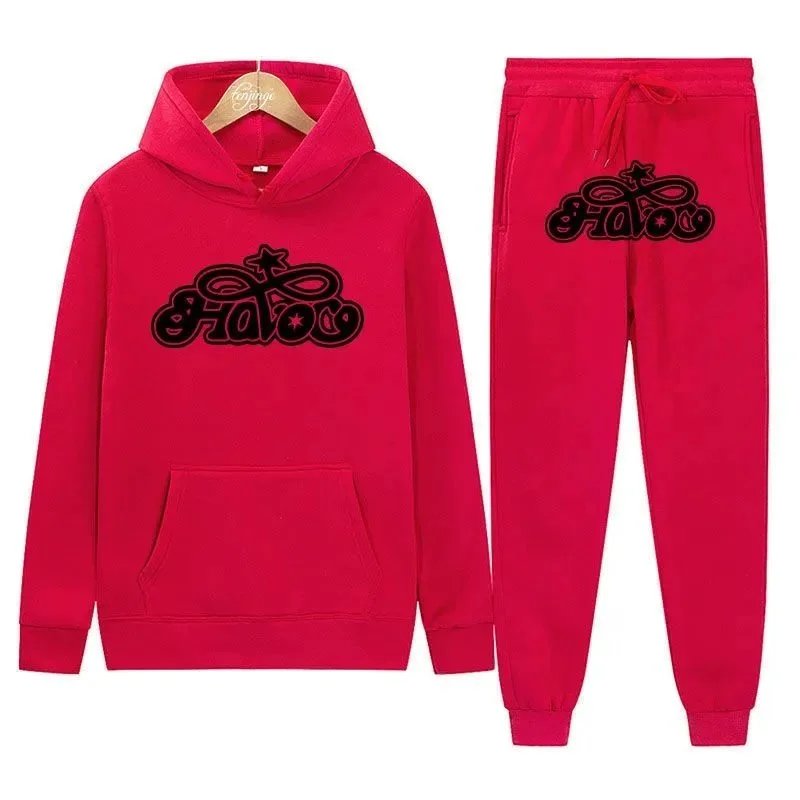 Design Hoodie and Sweatpants Set Orange Streetwear Tracksuit - 29