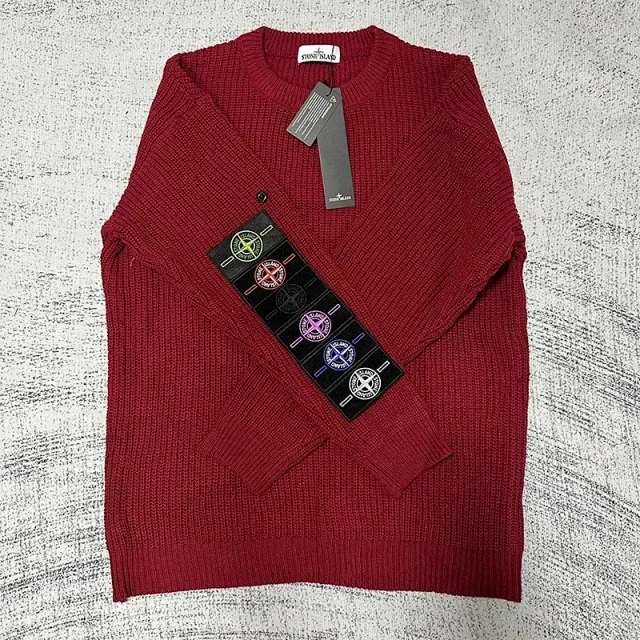 Stone Island Knitwear ST-C 010 ribbed knit sweater with compass sleeve badge product detail image 13