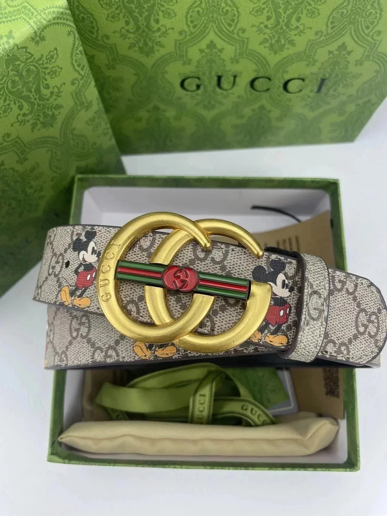 Gucci x Disney GG Marmont Belt Beige Multicolor Canvas Belt - 6