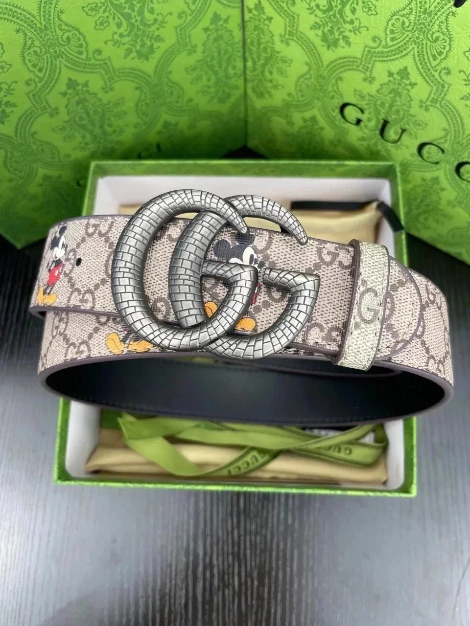 Gucci x Disney GG Marmont Belt Beige Multicolor Canvas Belt - 14